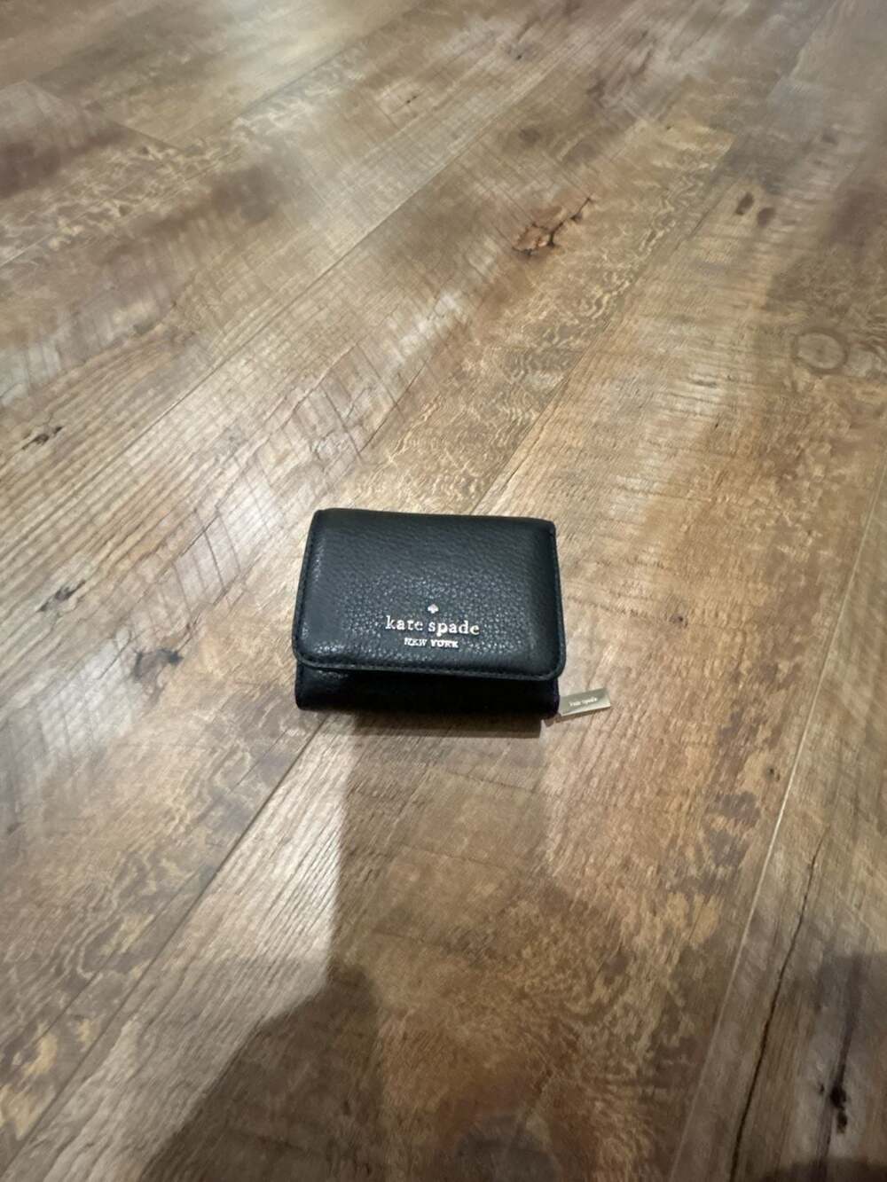 Kate Spade Small L Zip Flap Wallet Black Pebbled Leather